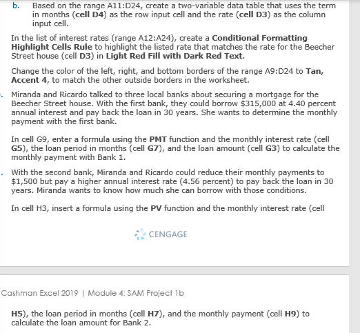  b. Based on the range A11:D24, create a two-variable data table