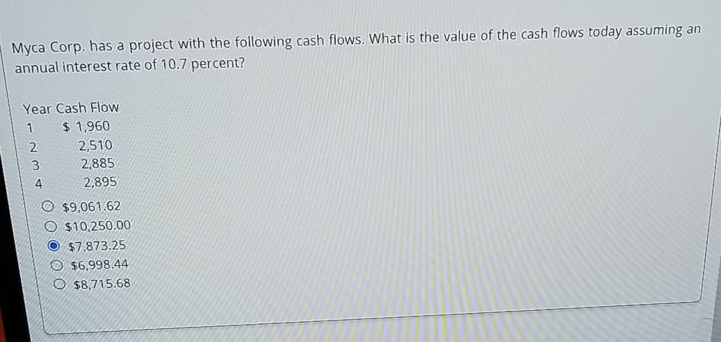  Please help asap!!! Myca Corp. has a project with the following