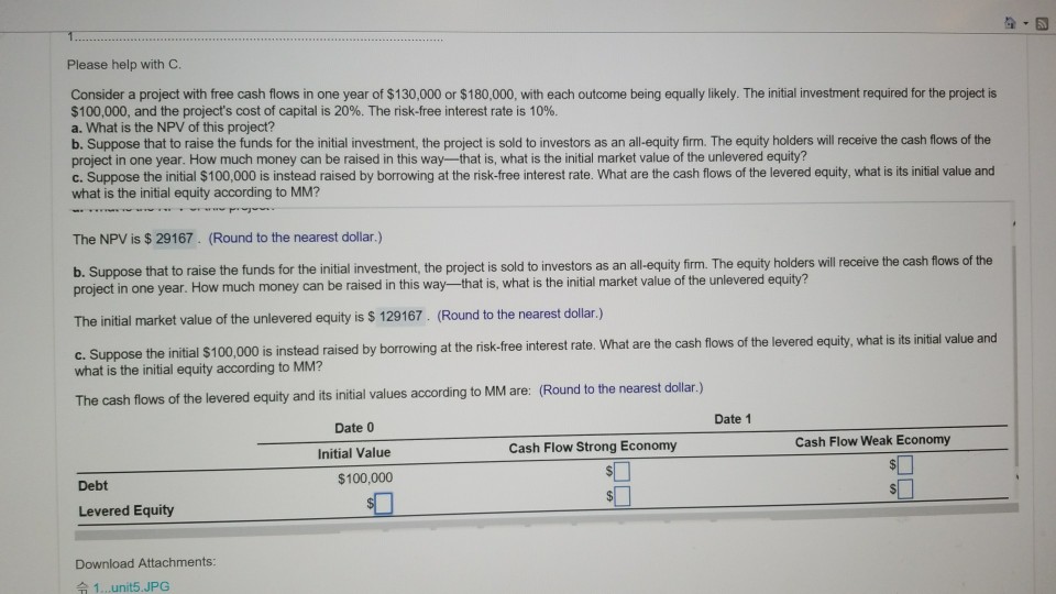 Please help with C Consider a project with free cash flows