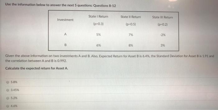  Use the information below to answer the next 5 questions: Questions