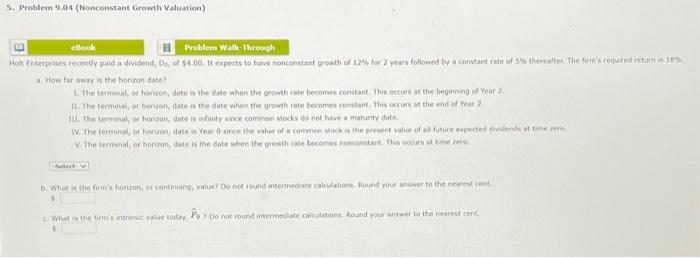  5. Problem 9.04 (Nonconstant Growth Valuation) elbook Problem Walk Through Hot