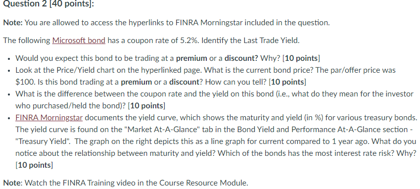  Please solve in excel and show formulars. Question 2 [40 points]: