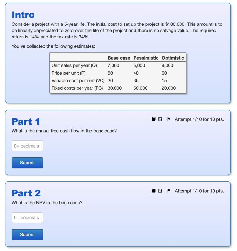 Intro Consider a project with a 5-year life. The initial cost