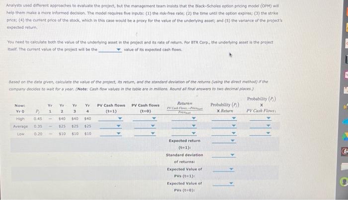 the optlon analysis of the investment timing option Option analysis involves gathering