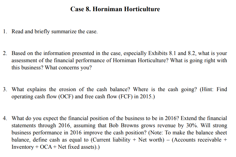 Please help me answer question 1,2,3, and 4. Case 8. Horniman