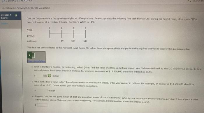 need help with part b and c please!! Excel Online Activity: Corporate