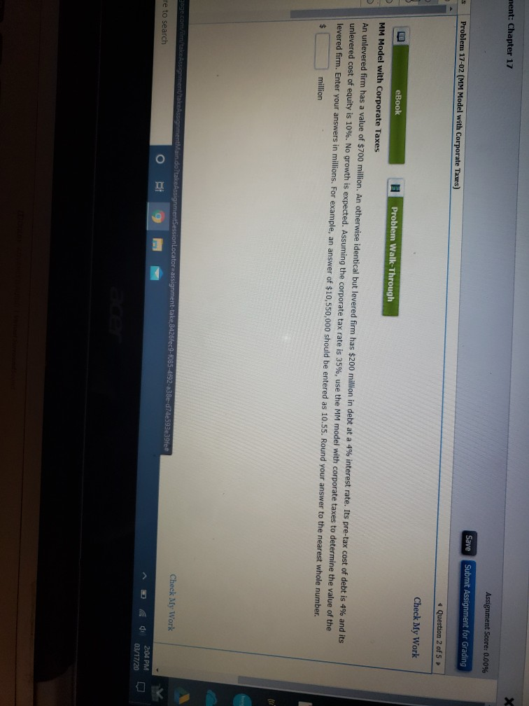 nent: Chapter 17 Assignment Score: 0.00% 5 Problem 17-02 (MM Model