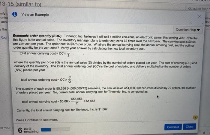 of 8 pt X P13-15 (similar to) Question Help Economic order quantity