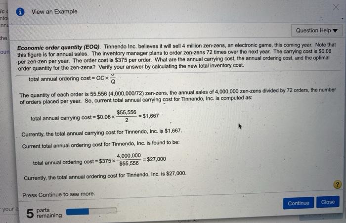 (EOQ). Tinnendo, Inc. believes it will sell 4 million zen zens, an