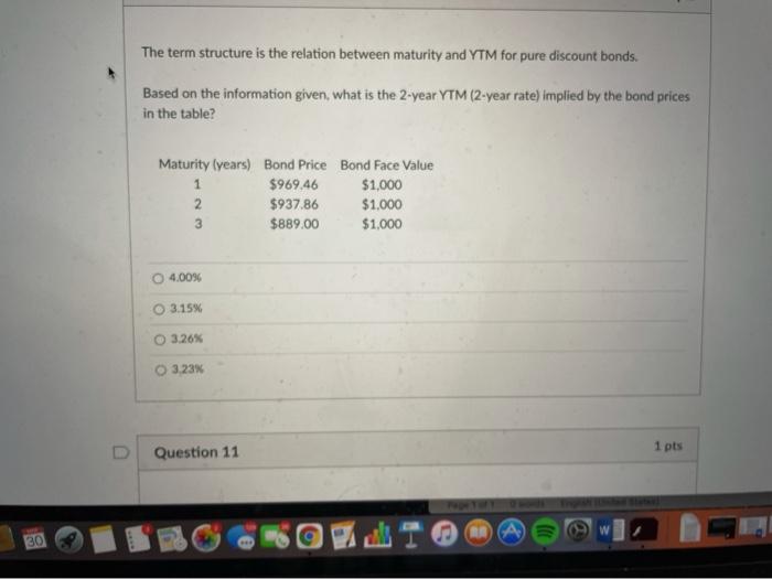  The term structure is the relation between maturity and YTM for