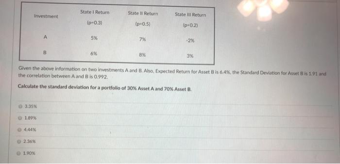  State Return State Il Return Investment State Il Return (p 0.3)