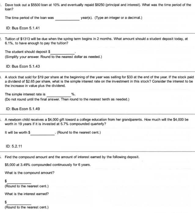 Simple & Compound Interest Dave took out a $5500 loan at 10%