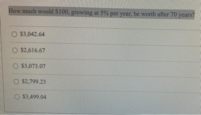  How much would $100, growing at 5% per year, be worth