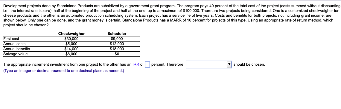 Development projects done by Standalone Products are subsidized by a government