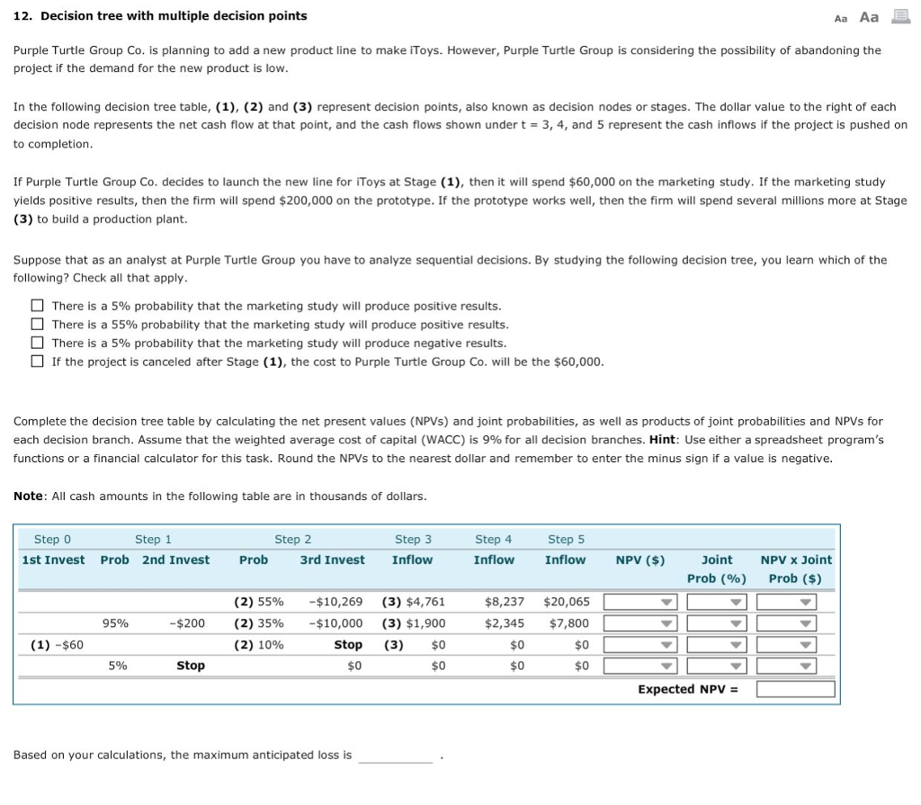  12. Decision tree with multiple decision points Aa Aa Purple Turtle