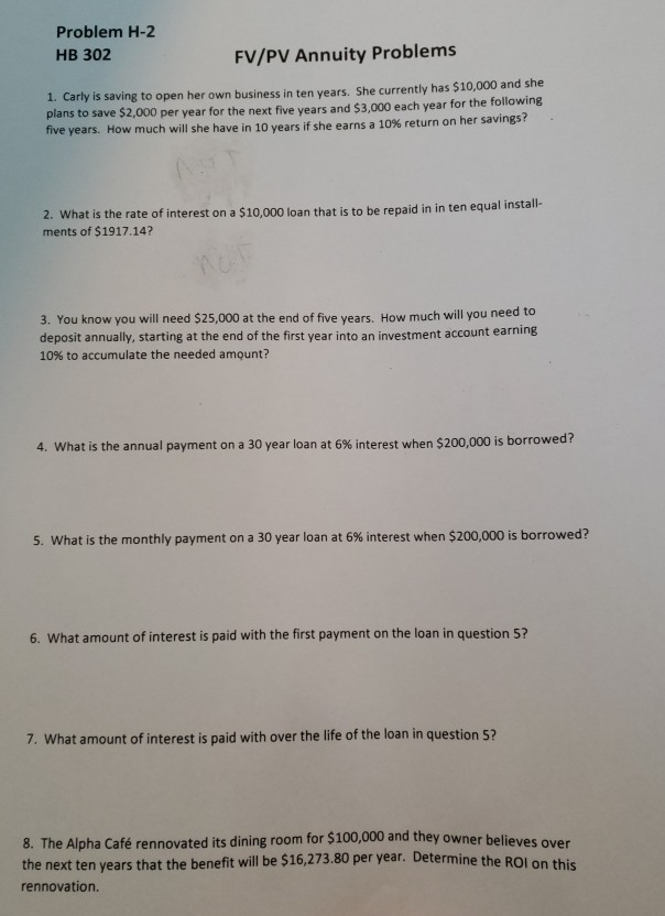 please help with all! I will thumbs up! Problem H-2 HB
