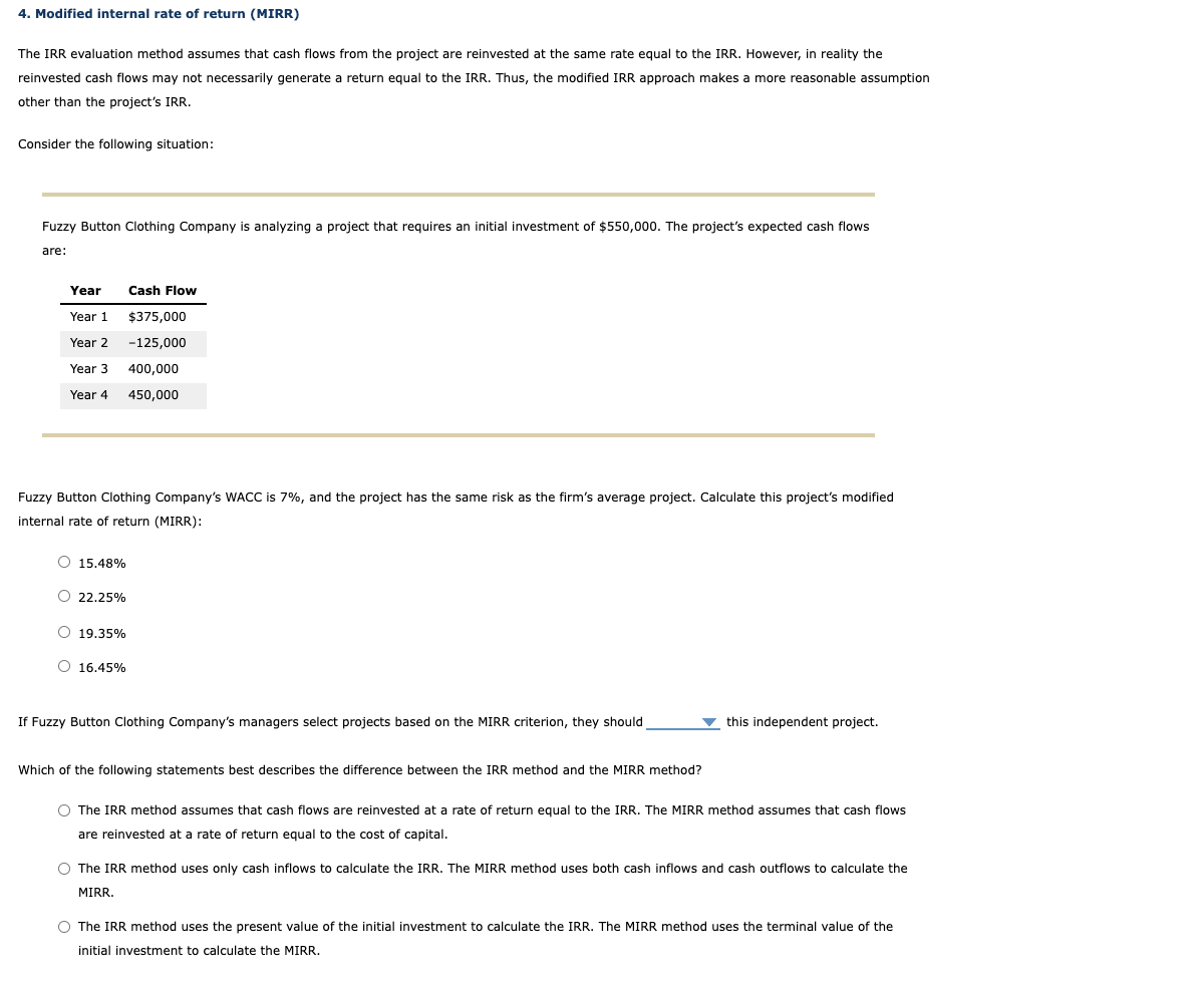 NPV The net present value (NPV) and internal rate of return (IRR)