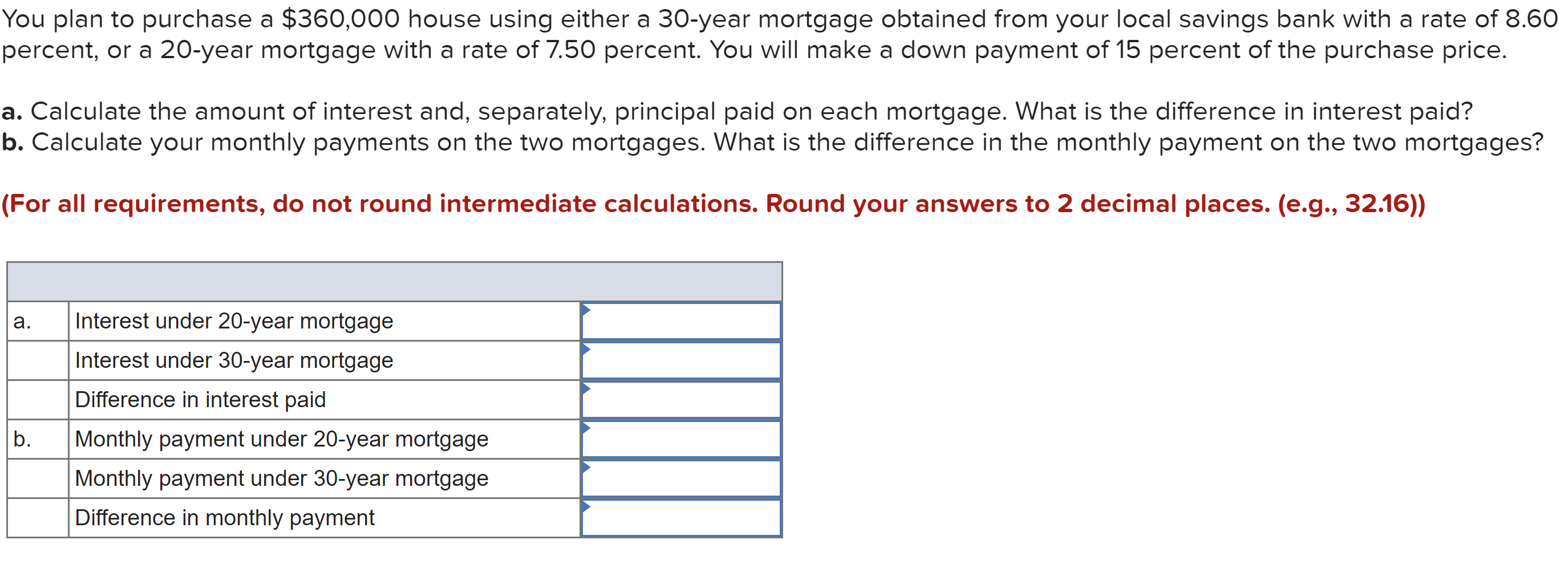  You plan to purchase a $360,000 house using either a 30