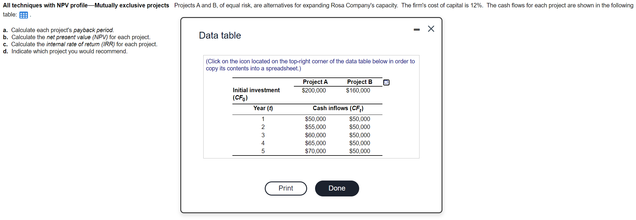 - All techniques with NPV profileMutually exclusive projects Projects A and