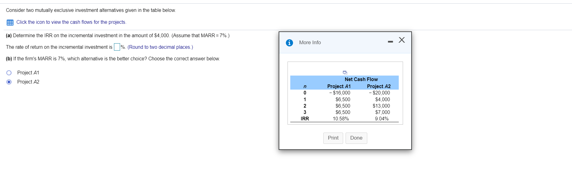 solve both a and b please Consider two mutually exclusive investment alternatives