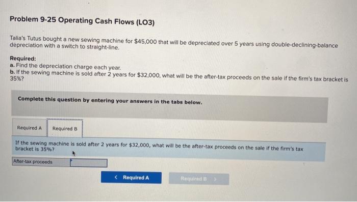 sewing machine for $45,000 that will be depreciated over 5 years using