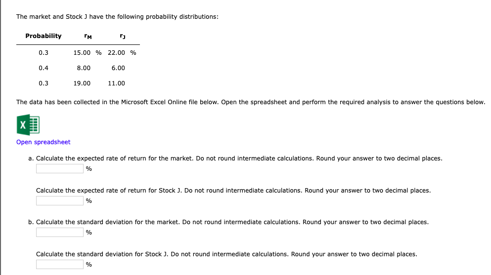  Expected Returns: Discrete Distribution Probability Distributions: Probability rM rJ 0.3 15.00%