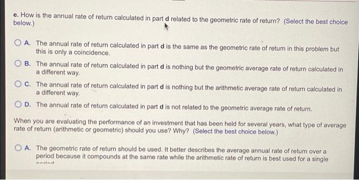 period and for both firms. b. Calculate both the arithmetic and the