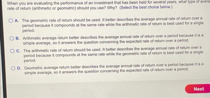 geometric mean rates of return for the entire three-year period using your