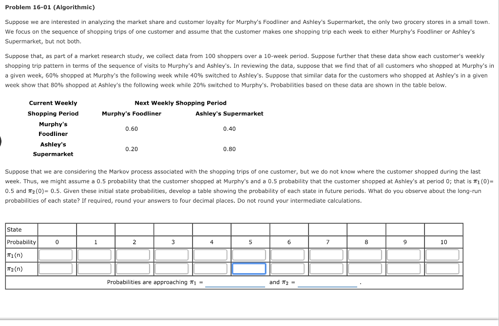  Problem 16-01 (Algorithmic) Suppose we are interested in analyzing the market