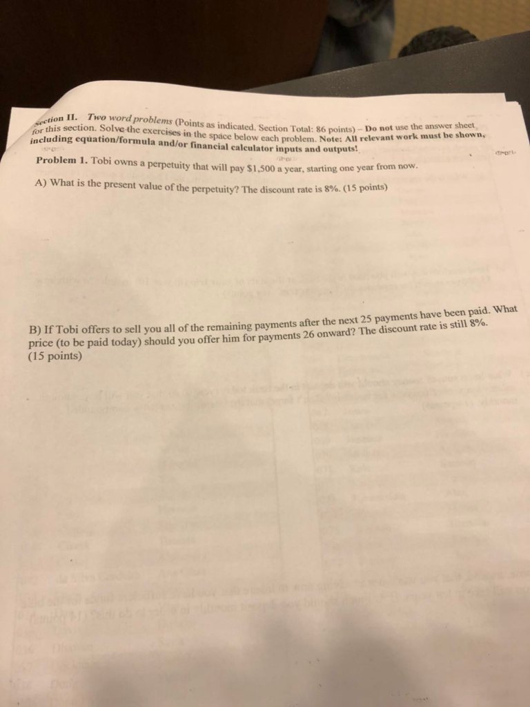  ion II Two wordproblems (Points as indicated Section Total. 86 points)