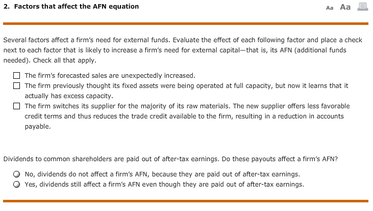  2. Factors that affect the AFN equation Aa Aa Several factors