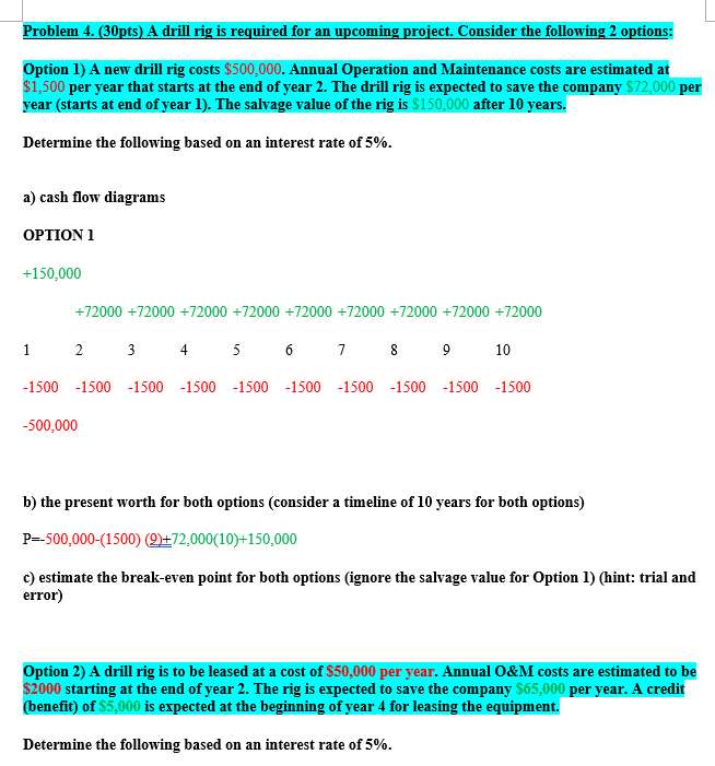  Problem 4. (30pts) A drill rig is required for an upcoming