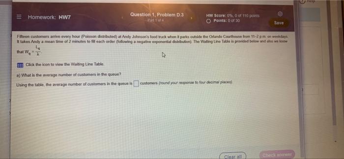 operations management Homework: HW7 Question 1, Problem 0.3 HW Score: 0%, 0