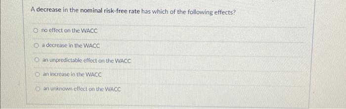  A decrease in the nominal risk-free rate has which of the