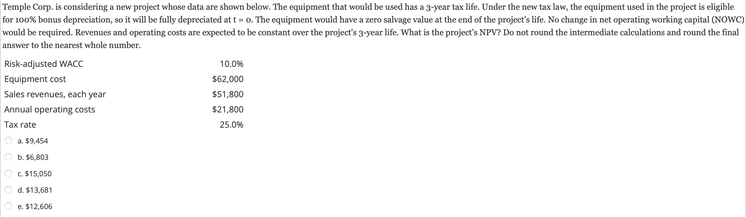  Temple Corp. is considering a new project whose data are shown