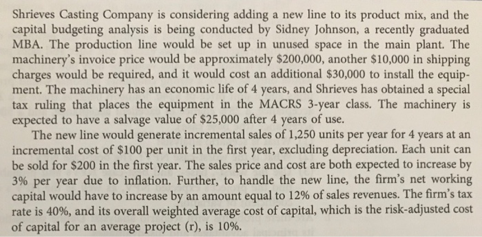  Shrieves Casting Company is considering adding a new line to its