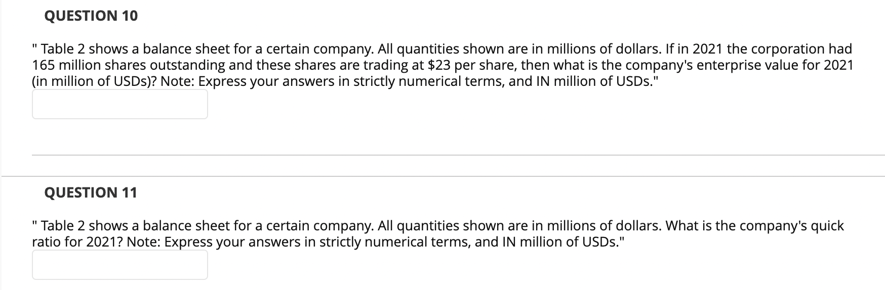 company. All quantities shown are in millions of dollars. What is the