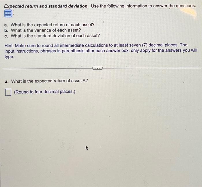 the following information to answer the questions: a. What is the expected
