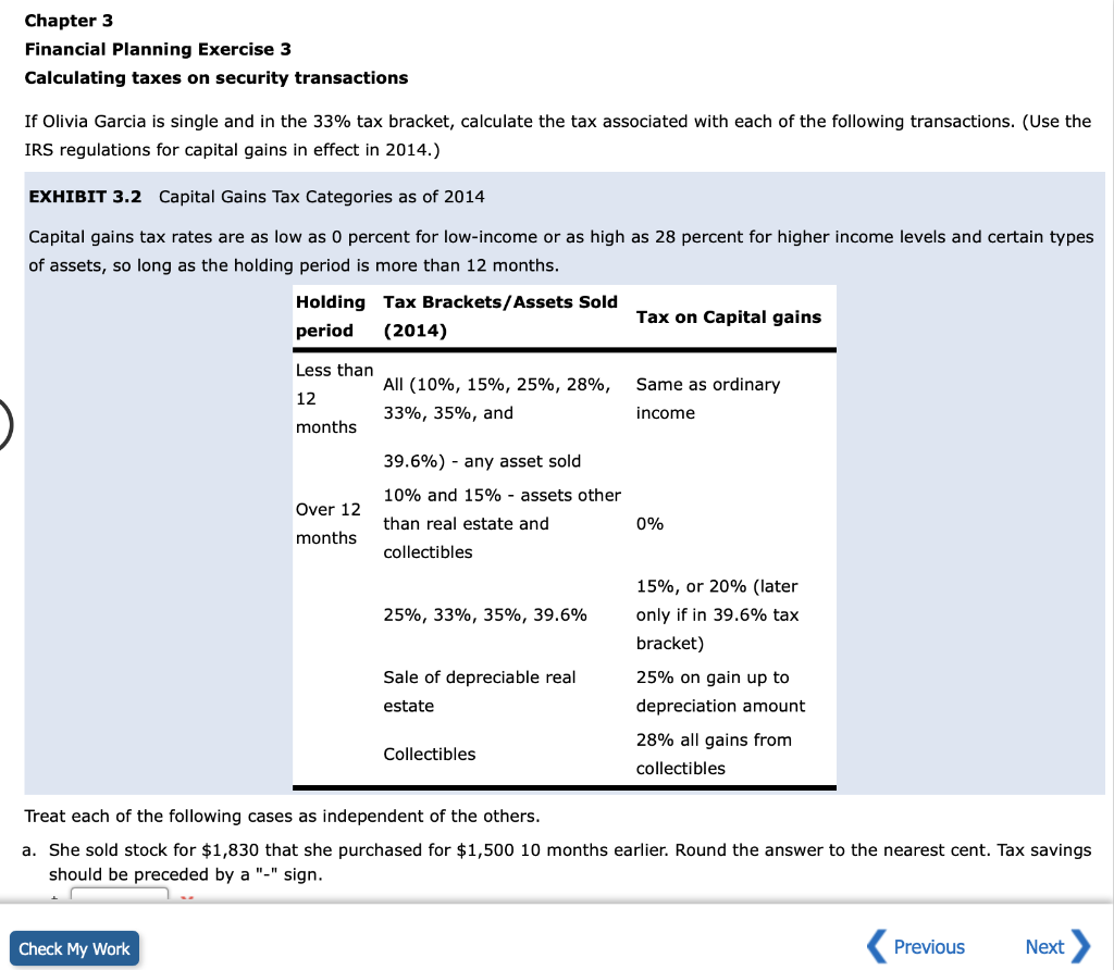 Chapter 3 Financial Planning Exercise 3 Calculating taxes on security transactions