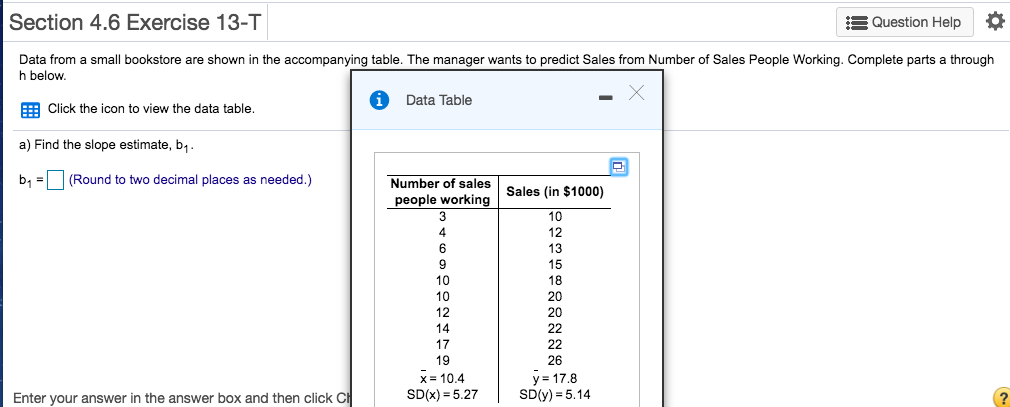  Section 4.6 Exercise 13-T Question Help Data from a small bookstore