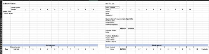 month end prices for a 10-stock portfolio consisting of the stocks listed