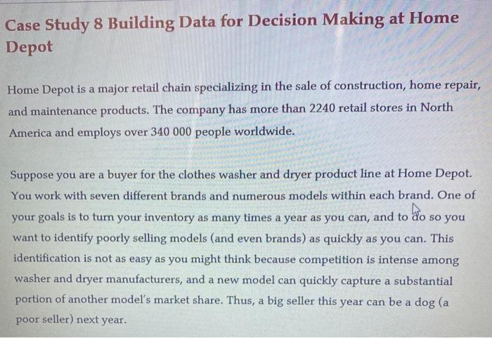  Case Study & Building Data for Decision Making at Home Depot