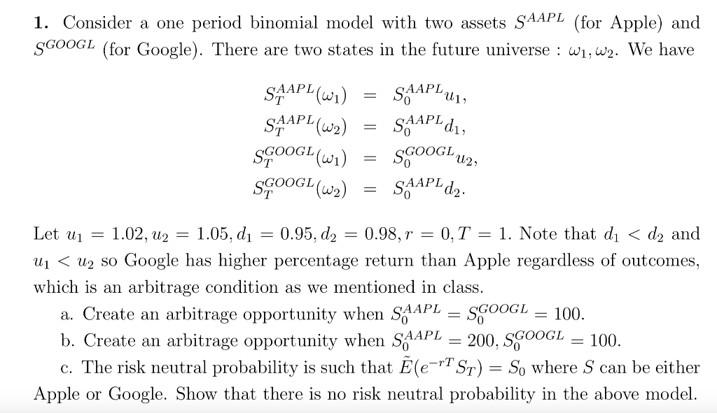 period binomial model with two assets SAAPL (for Apple) and 1.