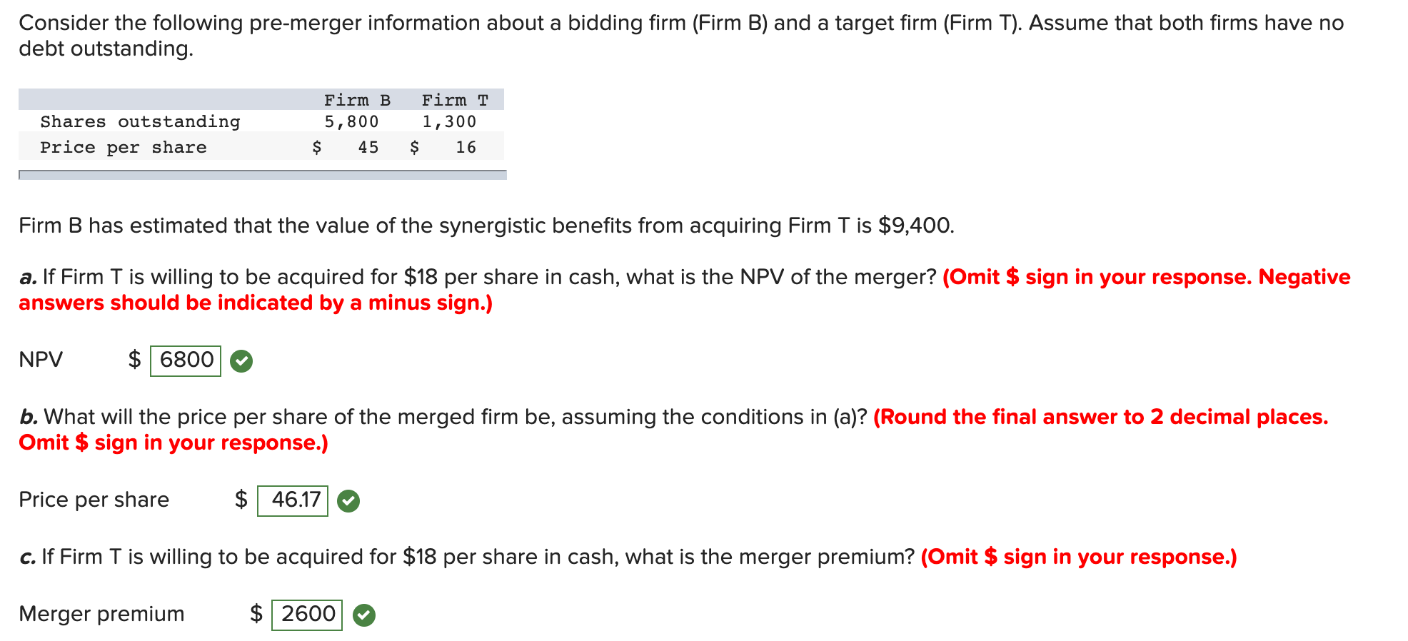 please solve question (e), thanks Consider the following pre-merger information about a