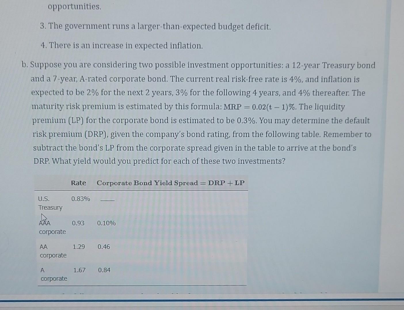 Treasury bond yield information, construct a graph of the yield curve. d.