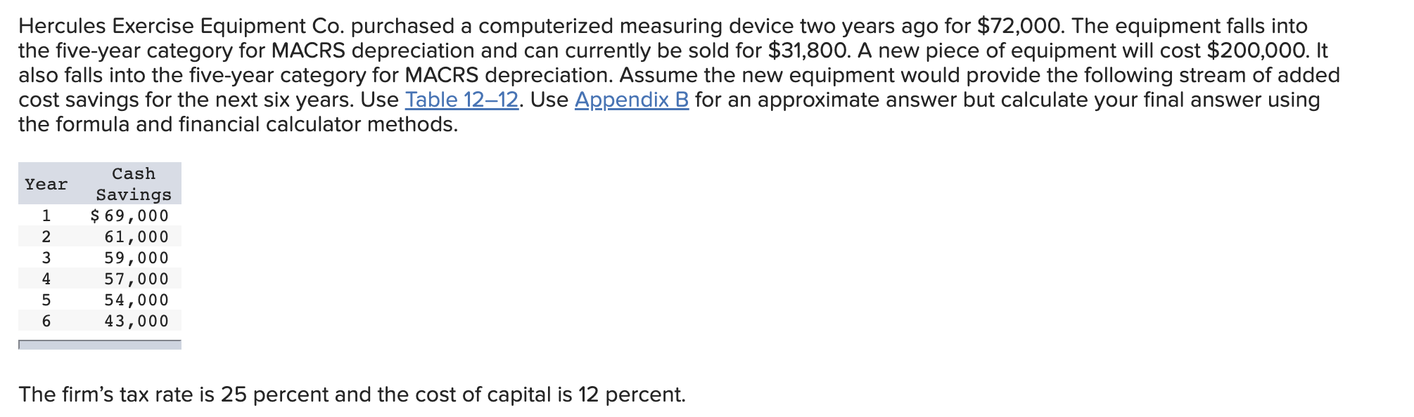  Hercules Exercise Equipment Co. purchased a computerized measuring device two years