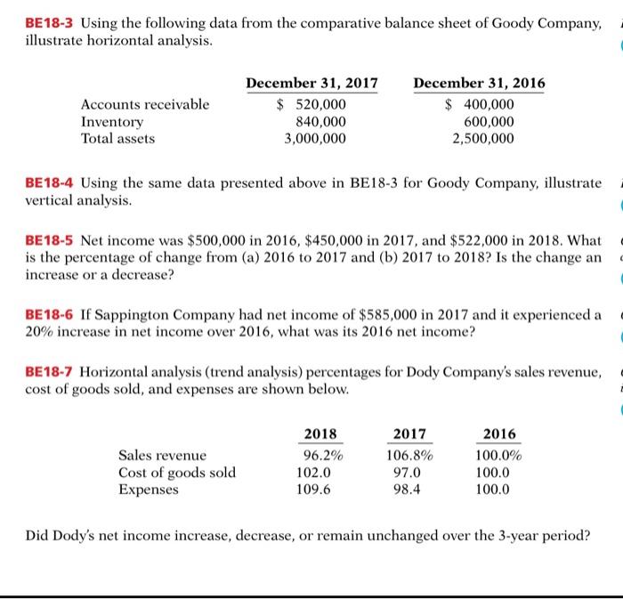 It would be BE18-4 through BE18-7, please BE18-3 Using the following data