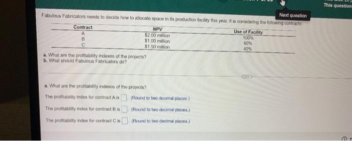  This question Next question Fabulous Fabricators needs to decide how to