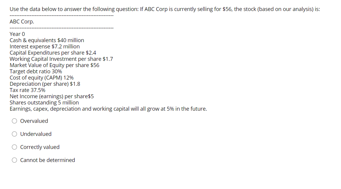 Use the data below to answer the following question: If ABC