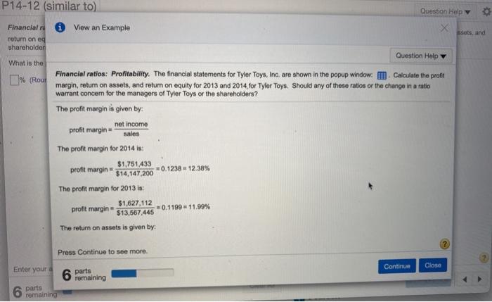 Toys, Inc. are shown in the popup window. Calculate the profit margin,